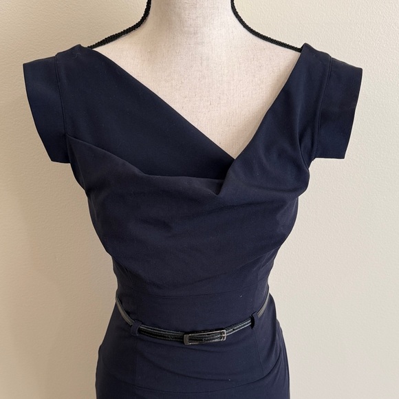 Black Halo Classic Jackie O Navy Blue Sheath Dress Size 2 - Picture 6 of 12